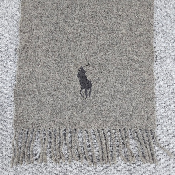 Polo Ralph Lauren Other - Vintage Polo Ralph Lauren Gray LambsWool Scarf Polo Player Logo Fringe